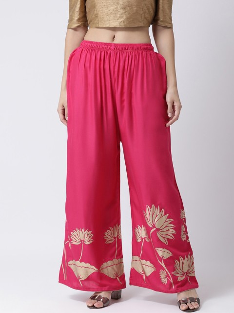 

Charitra Women Pink & Gold-Toned Floral Printed Ethnic Palazzos