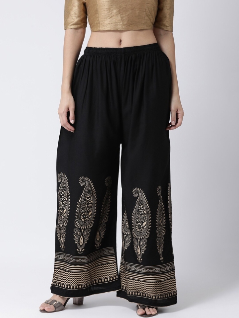 

Charitra Women Black & Gold-Toned Paisley Printed Ethnic Palazzos