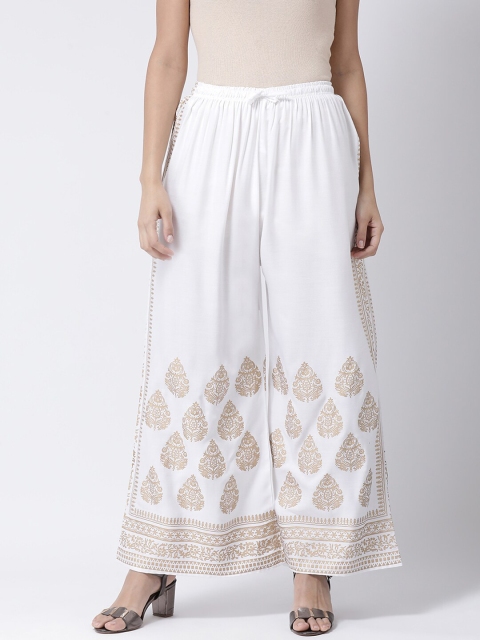 

Charitra Women White & Gold-Toned Ethnic Motifs Printed Ethnic Palazzos