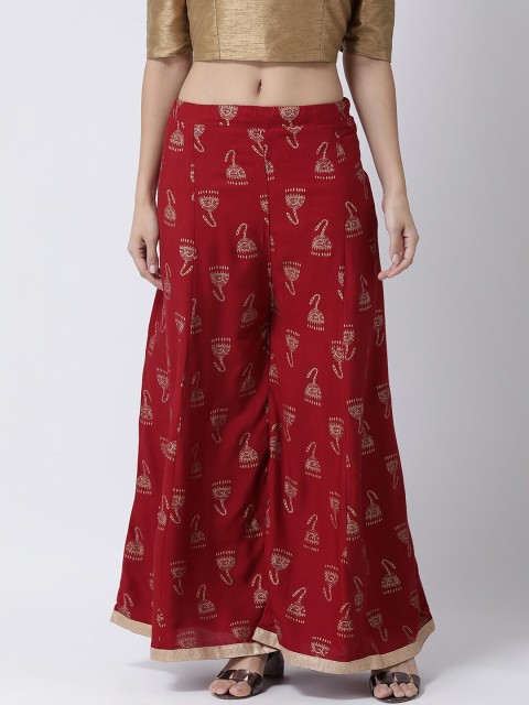

Charitra Women Maroon & Beige Ethnic Motifs Printed Ethnic Palazzos