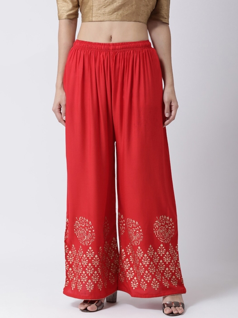 

Charitra Women Red & Gold-Toned Ethnic Motifs Printed Ethnic Palazzos