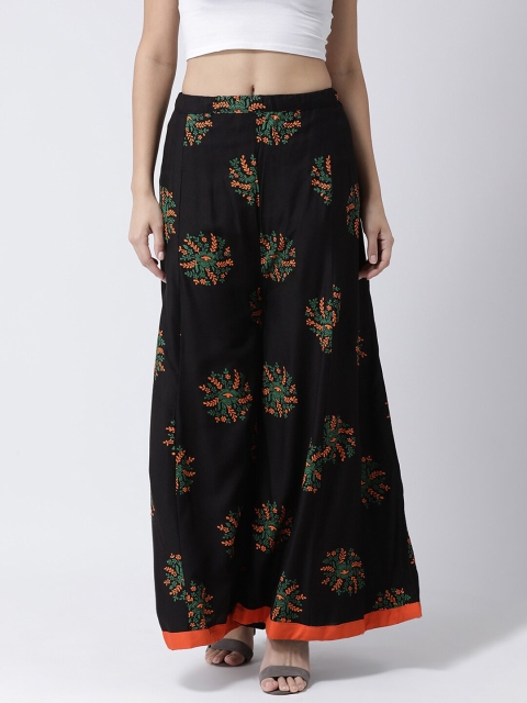 

Charitra Women Black & Green Floral Printed Ethnic Palazzos