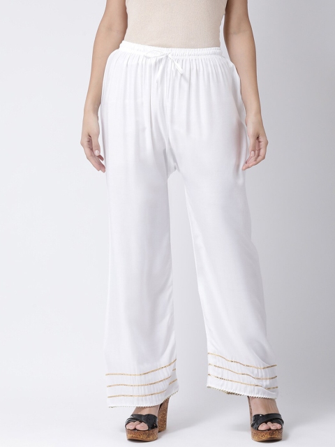 

Charitra Women White & Gold-Toned Striped Palazzos