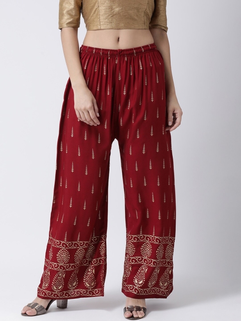 

Charitra Women Maroon & Gold-Toned Floral Printed Palazzos