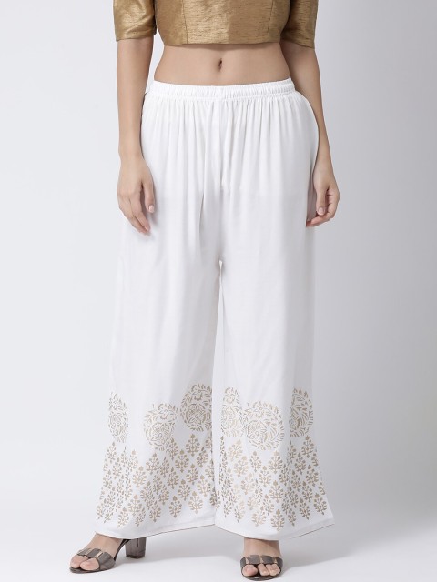 

Charitra Women White & Gold-Toned Ethnic Motifs Printed Palazzos