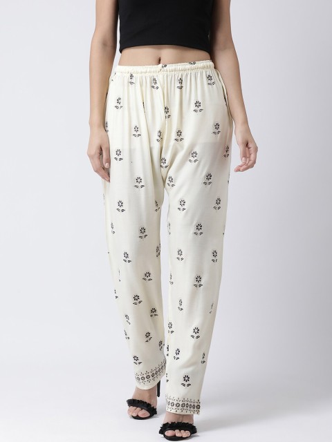 

Charitra Women White & Black Floral Printed Palazzos