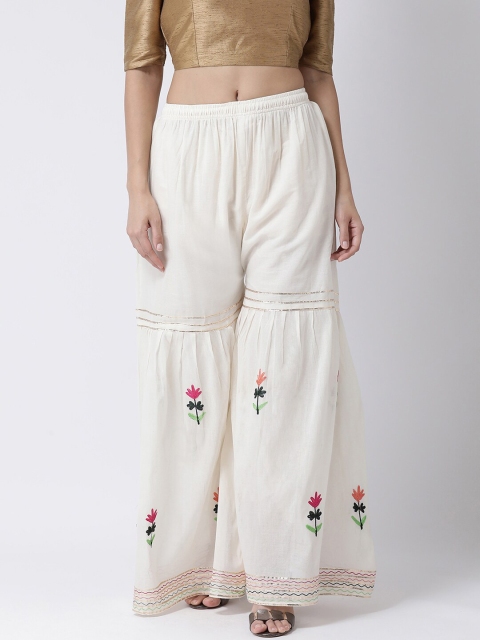 

Charitra Women Off White & Pink Floral Embroidered Flared Sharara