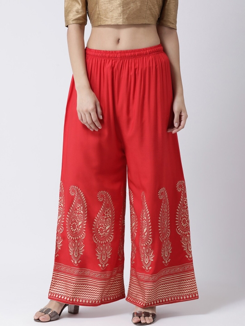 

Charitra Women Red & Gold-Toned Ethnic Motifs Printed Palazzos