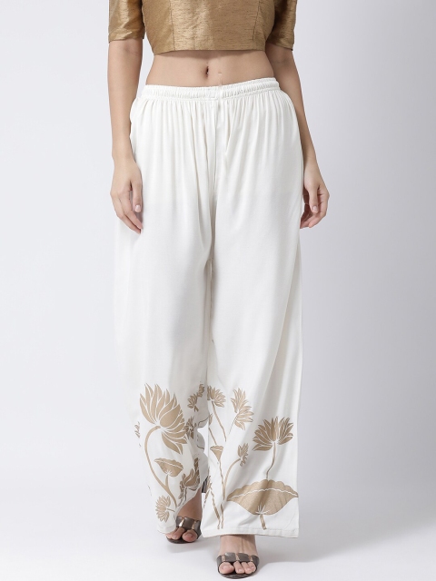 

Charitra Women White & Gold-Toned Floral Printed Ethnic Palazzos