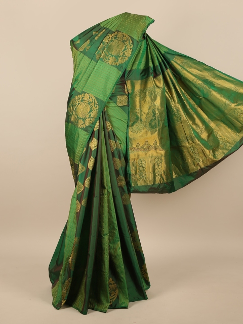 

Pothys Green & Gold-Toned Woven Design Pure Silk Saree