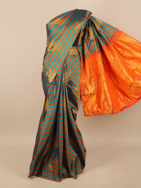 

Pothys Blue & Orange Woven Design Pure Silk Saree