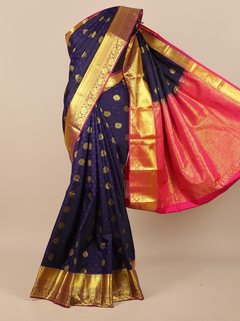 

Pothys Navy Blue & Pink Ethnic Motifs Pure Silk Saree