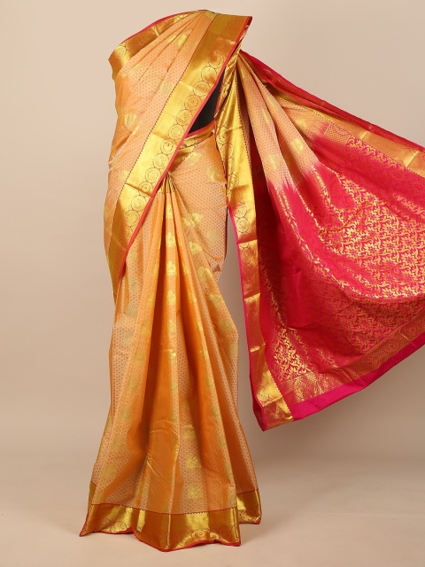 

Pothys Peach-Coloured & Pink Woven Design Pure Silk Saree