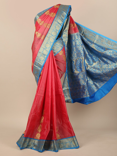 

Pothys Pink & Turquoise Blue Woven Design Zari Pure Silk Saree