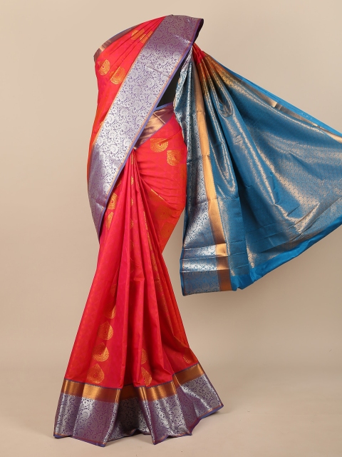 

Pothys Pink & Blue Woven Design Zari Pure Silk Saree