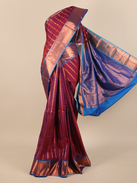 

Pothys Magenta & Gold-Toned Woven Design Pure Silk Saree