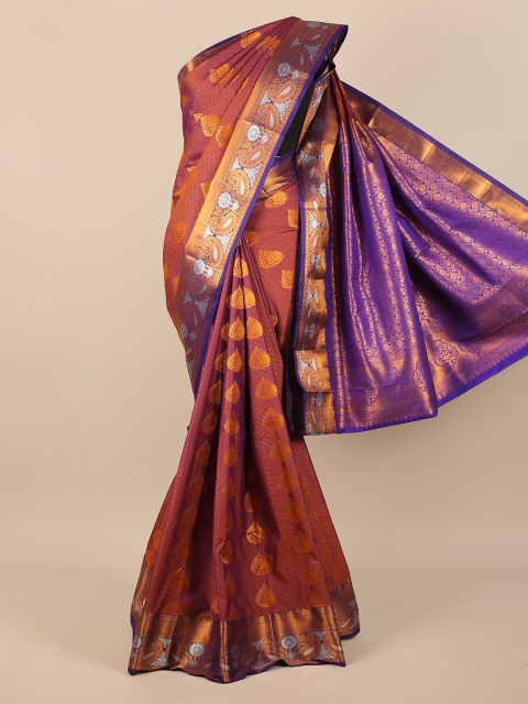 

Pothys Copper-Toned & Blue Ethnic Motifs Pure Silk Saree