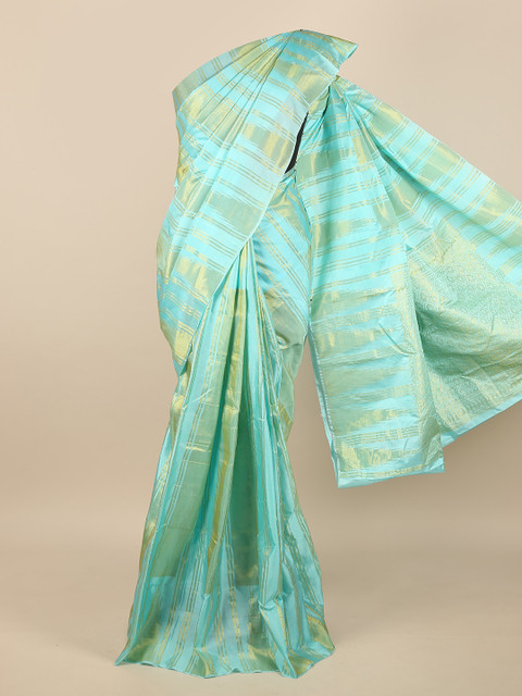 

Pothys Turquoise Blue & Gold-Toned Woven Design Pure Silk Saree