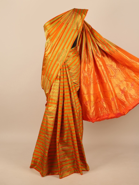 

Pothys Orange & Green Striped Pure Silk Saree