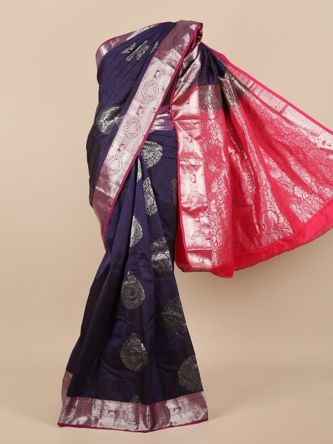 

Pothys Navy Blue & Pink Ethnic Motifs Pure Silk Saree