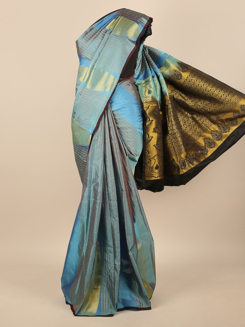 

Pothys Turquoise Blue & Brown Woven Design Zari Pure Silk Saree