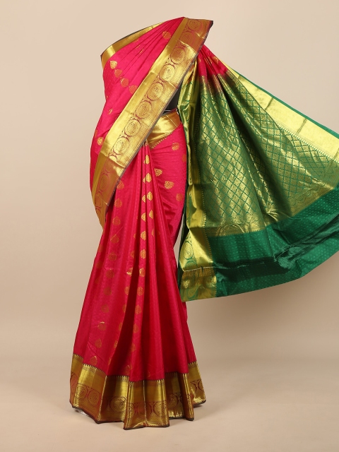 

Pothys Pink & Green Woven Design Zari Pure Silk Saree