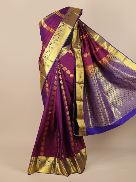 

Pothys Purple & Blue Ethnic Motifs Zari Pure Silk Saree