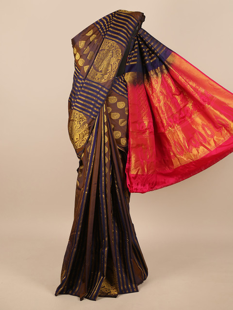 

Pothys Navy Blue & Red Ethnic Motifs Pure Silk Saree