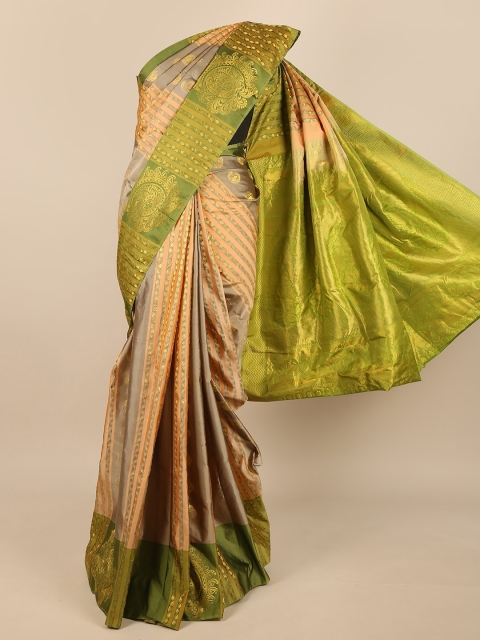 

Pothys Grey & Peach-Coloured Woven Design Pure Silk Saree