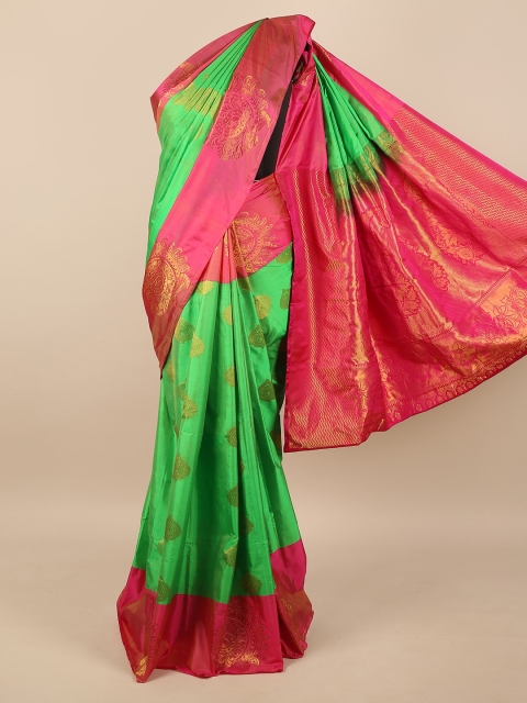 

Pothys Green & Pink Ethnic Motifs Zari Pure Silk Saree