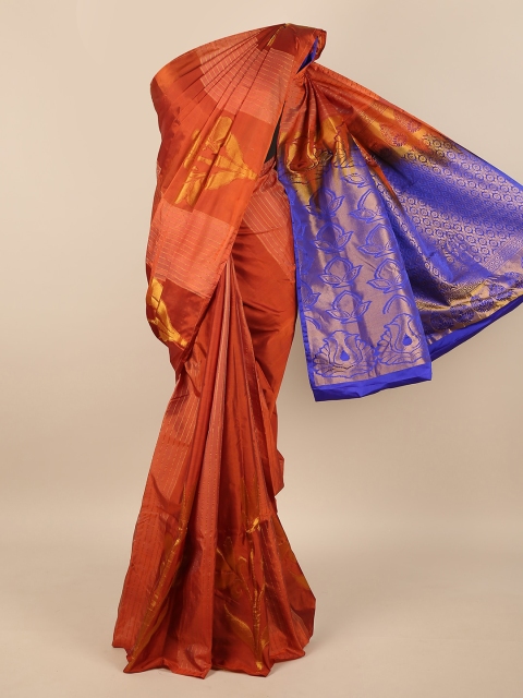 

Pothys Rust & Blue Woven Design Pure Silk Saree