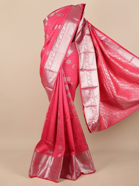 

Pothys Pink & Silver-Toned Woven Design Pure Silk Saree