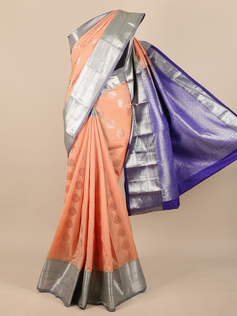 

Pothys Peach-Coloured & Blue Ethnic Motifs Pure Silk Saree
