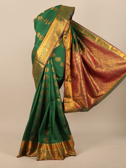 

Pothys Green & Gold-Toned Ethnic Motifs Pure Silk Saree
