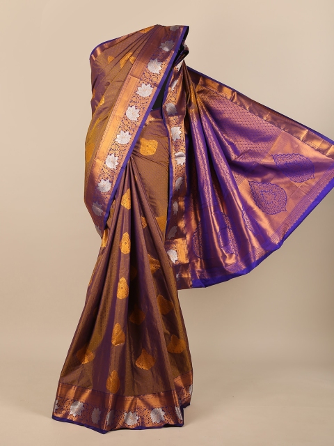 

Pothys Copper-Toned & Purple Ethnic Motifs Pure Silk Saree