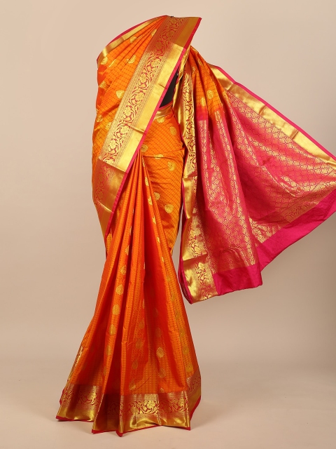 

Pothys Orange & Pink Ethnic Motifs Pure Silk Saree