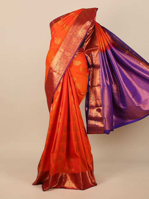 

Pothys Orange & Purple Ethnic Motifs Pure Silk Saree