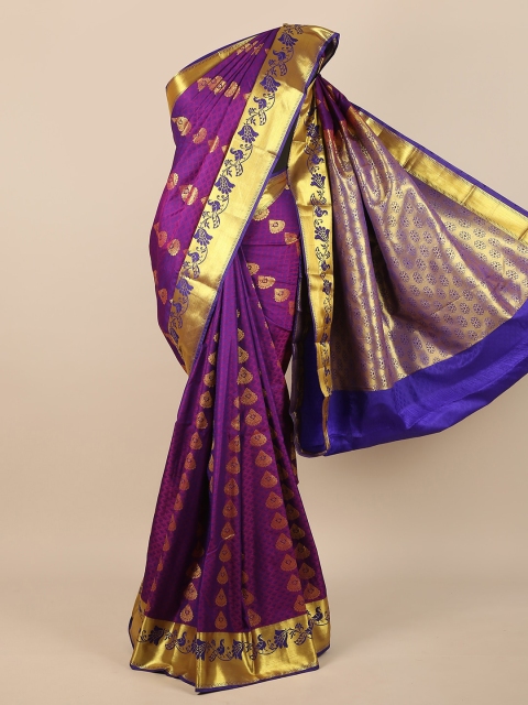 

Pothys Purple & Gold-Toned Woven Design Zari Pure Silk Saree