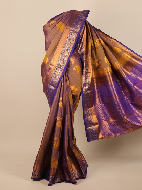 

Pothys Copper-Toned & Violet Woven Design Pure Silk Saree