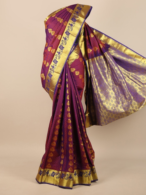

Pothys Purple & Gold-Toned Woven Design Zari Pure Silk Saree