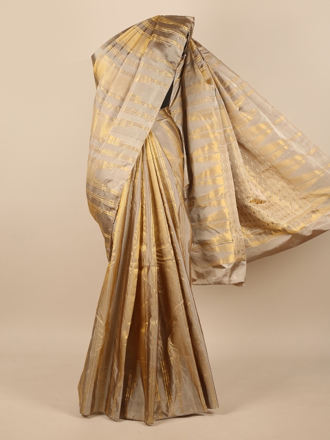 

Pothys Grey & Gold-Toned Woven Design Zari Pure Silk Saree