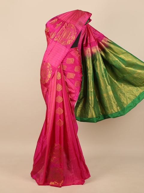 

Pothys Pink & Green Woven Design Zari Pure Silk Saree