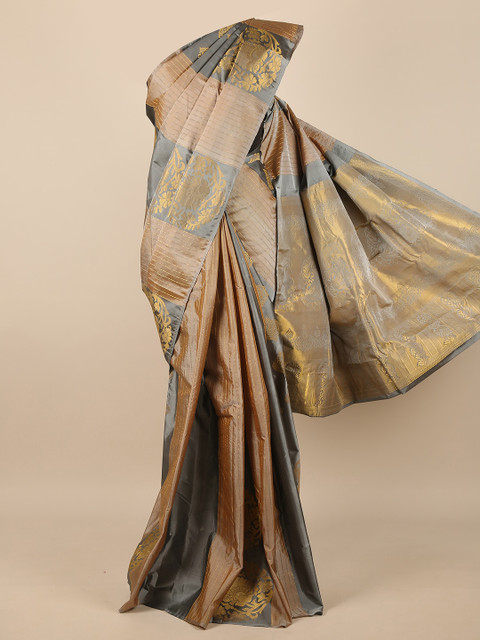 

Pothys Grey & Gold-Toned Woven Design Zari Pure Silk Saree