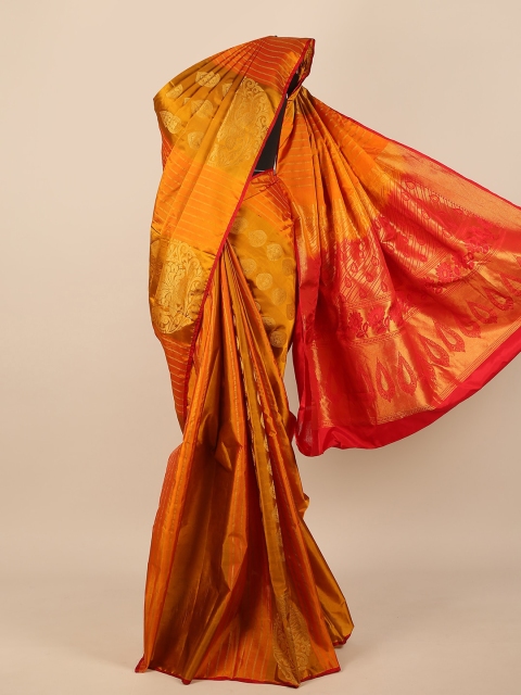 

Pothys Mustard & Red Woven Design Zari Pure Silk Saree