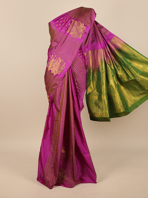 

Pothys Purple & Green Woven Design Zari Pure Silk Saree