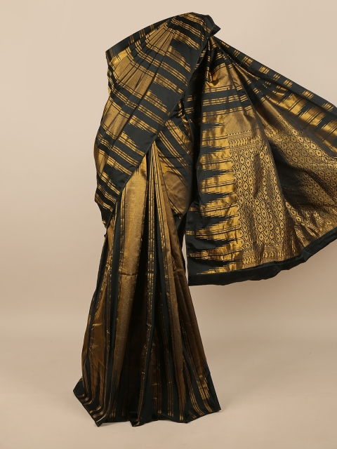 

Pothys Black & Gold-Toned Woven Design Pure Silk Saree