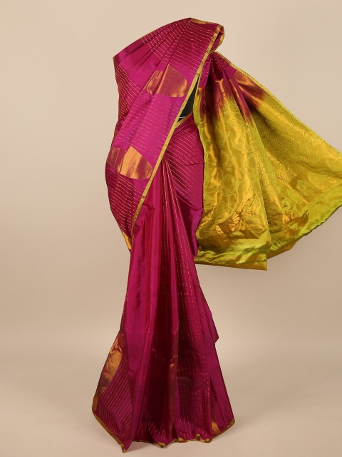 

Pothys Magenta & Gold-Toned Woven Design Pure Silk Saree