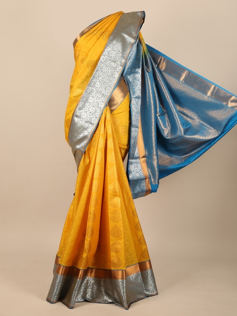 

Pothys Yellow & Blue Ethnic Motifs Pure Silk Saree