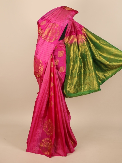 

Pothys Pink & Green Woven Design Zari Pure Silk Saree