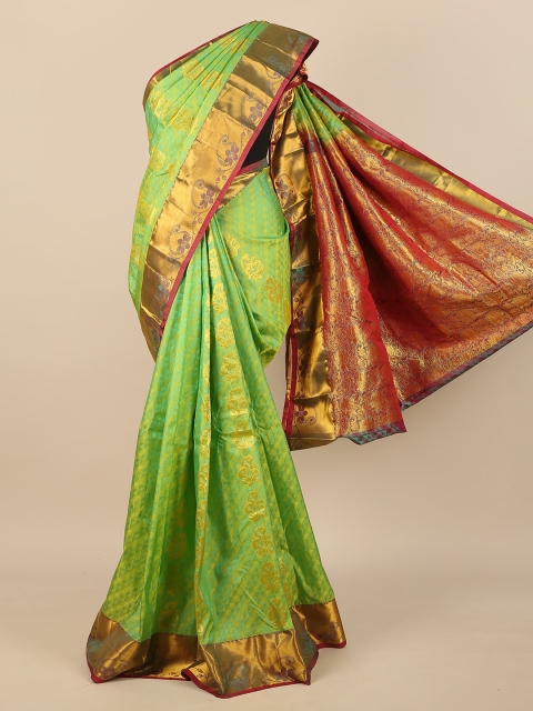 

Pothys Green & Red Woven Design Pure Silk Saree